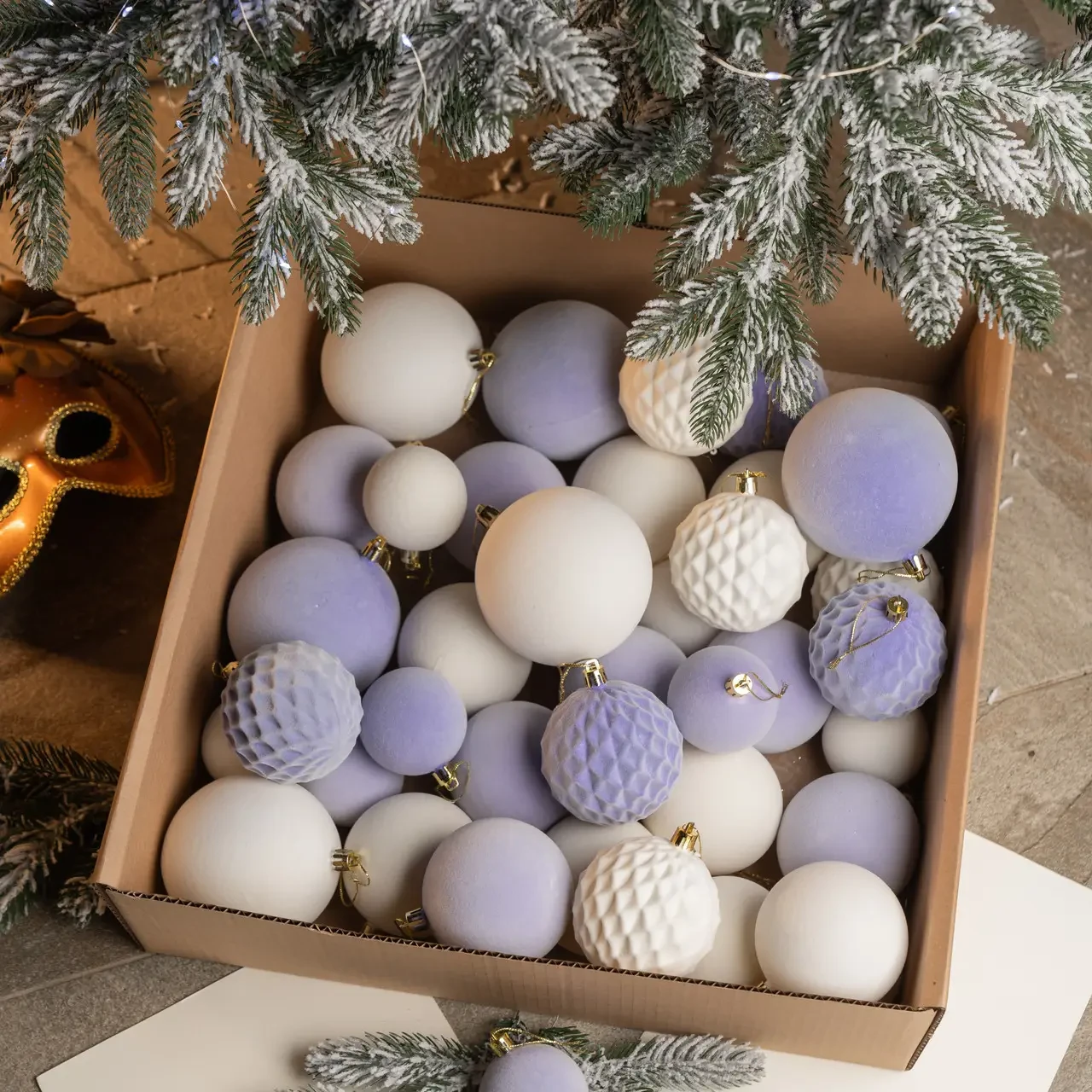 Набір ялинкових іграшок 40 шт пластикових Подарунковий ФІолетовий оксамит кульки на ялинку, фото 1