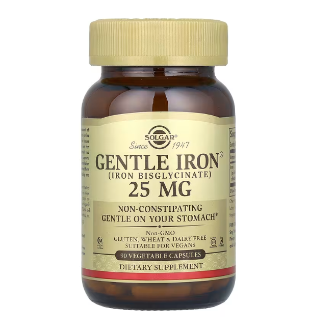 Solgar, Gentle Iron, 25 мг, 90 рослинних капсул