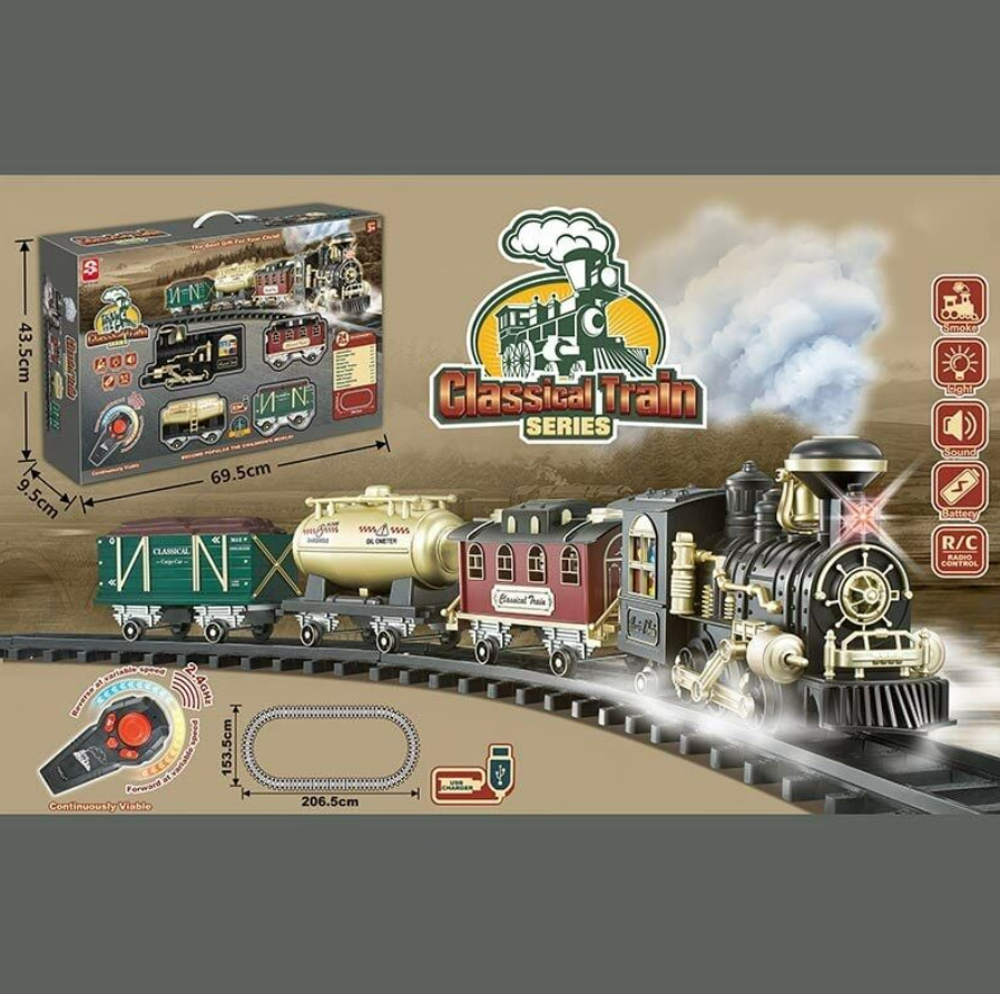 Залізниця на радіокеруванні  на 24 елементи, звук, підсвічування, парогенератор, акумулятор 3.7 V, 3 вагони, фото 1