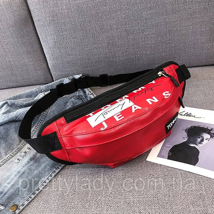 Жіноча поясна сумка на пояс з екошкіри TJeans червона