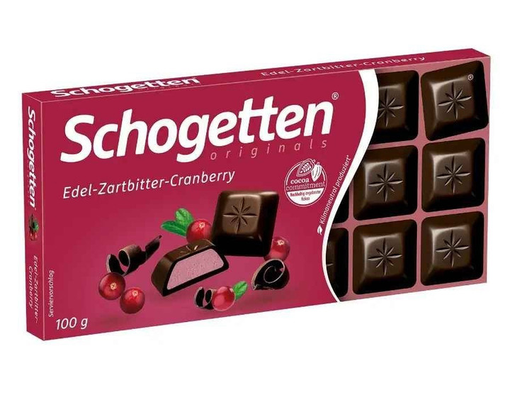 Schogetten Dark Chocolate Cranberry Чорний шоколад з журавлиною 100g, фото 1