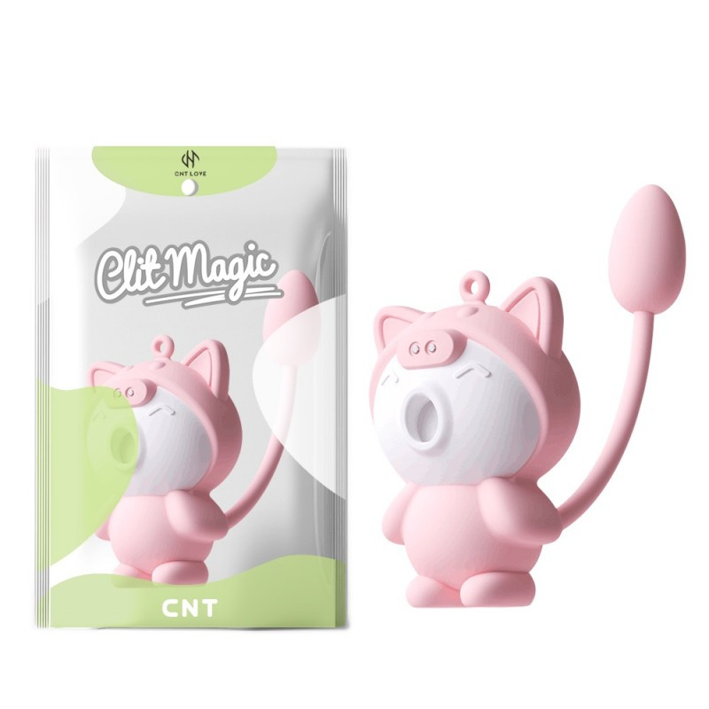 Міні вібратор-брелок для жінок з ефектом всмоктування та хвостиком-віброяйцем, у вигляді кошеняти, фото 1