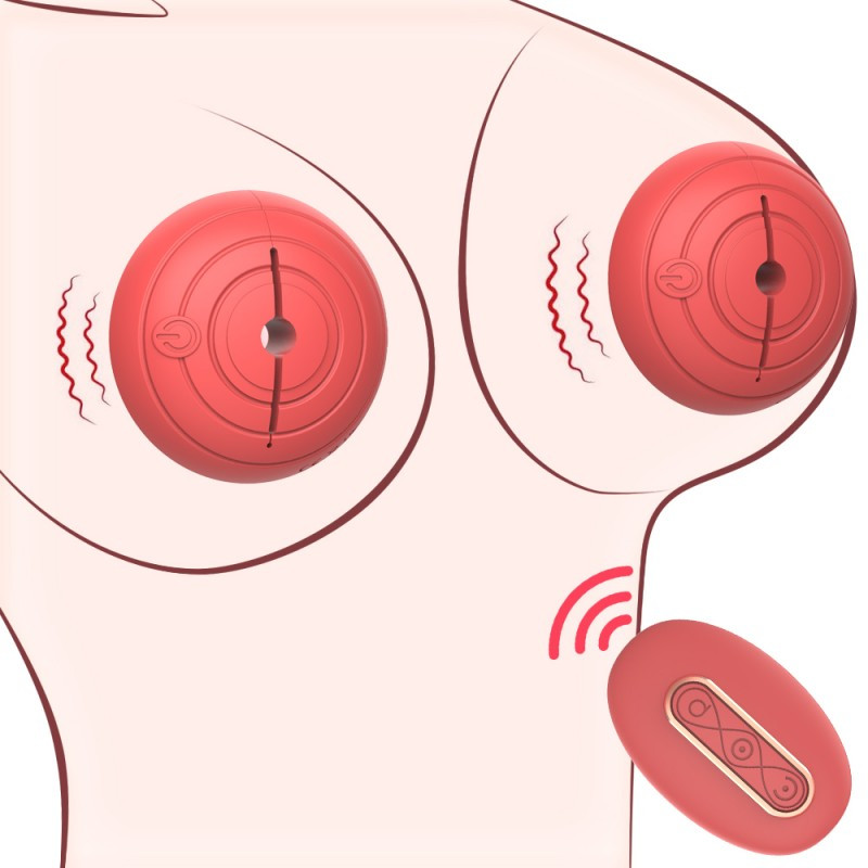Вібро-затискачі на соски з дистанційним керуванням у вигляді червоного пончика, фото 1
