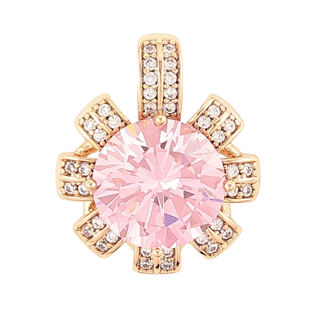 Кулон Xuping Позолота 18K «Квіточка з рожевим фіанітом та інкрустацією цирконієм» для ланцюжка до 5мм