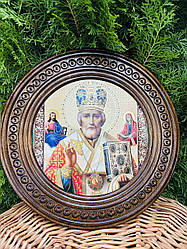 Дерев'яна тарілка (ікона) "Св. Микола Чудотворець" 30 см