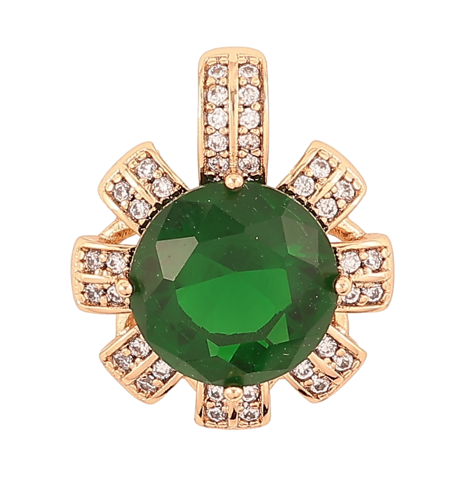 Кулон Xuping Позолота 18K «Квіточка з зеленим фіанітом та інкрустацією цирконієм» для ланцюжка до 5мм