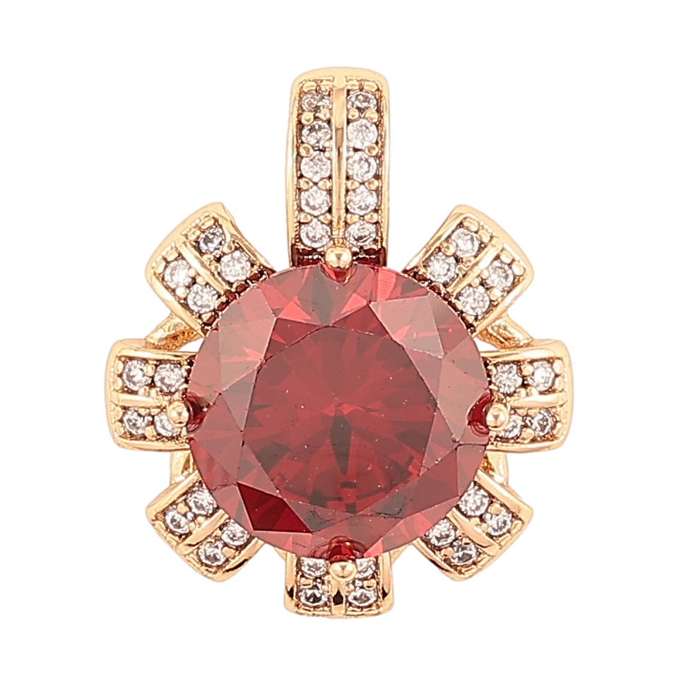 Кулон Xuping Позолота 18K «Квіточка з червоним фіанітом та інкрустацією цирконієм» для ланцюжка до 5мм