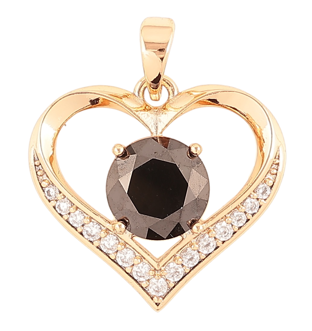 Кулон Xuping Позолота 18K «Сердечко з чорним фіанітом і цирконієм» для ланцюжка до 5мм