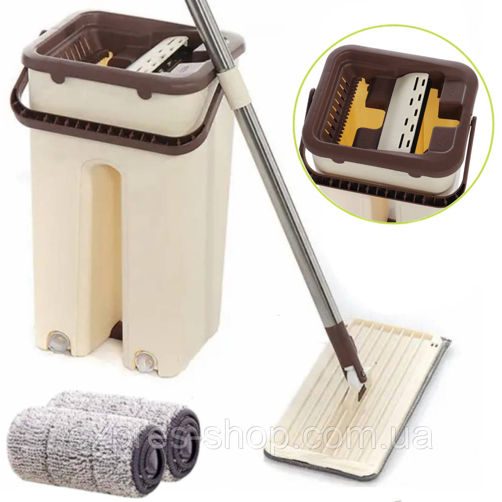 Швабра ледарка 2в1 з відром 3,5л + 2 насадки, Scratch Cleaning Mop, Коричневий / Швабра ледарка з віджимом, фото 1