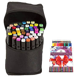 Скетч маркери для малювання 36 шт / Набір двосторонніх маркерів +  Різнокольорові олівці 48 шт!