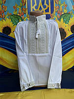 Вишиванка підліткова для хлопчика з довгим рукавом 6-12 років, білого кольору