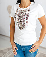 Футболка з вишивкою жіноча біла Симфонія, футболка вишивка,футболка вишиванка,футболка з вишиванкою,футболка вишита