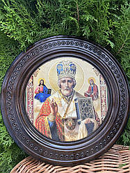 Дерев'яна тарілка (ікона) "Св. Микола Чудотворець" 30 см