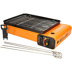 Гриль-плита газова в валізі 2,2 кВт, настільна, BDZ-290A, Помаранчева / Портативна газова плитка-барбекю.