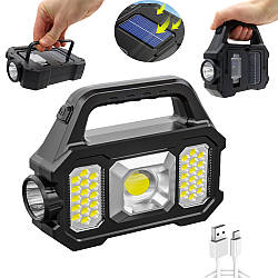 Ручний ліхтар, з USB-зарядкою, з сонячною панеллю, 7 режимів, 1200мАч, YT-880B / Переносний прожектор