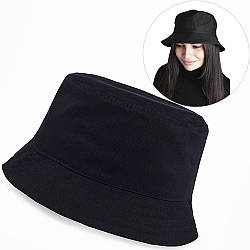 Жіноча коттонова панама (54-56р), Чорна / Однотонна панамка на літо / Капелюшок з опущеними полями