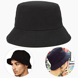 Чоловіча однотонна панама (58-60р), Чорна / Коттонова панамка / Літній головний убір / Капелюшок від сонця