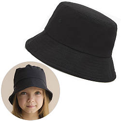 Дитяча коттонова панама, 48 р, Чорна / Літня панамка для дівчаток та хлопчиків / Однотонний капелюшок від сонця