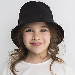 Дитяча коттонова панама, 52 р, Чорна / Літня панамка для дівчаток та хлопчиків / Однотонний капелюшок від сонця