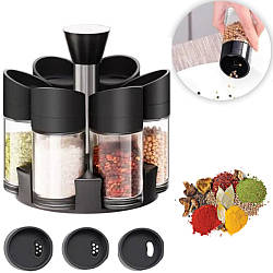 Набір для спецій 6 ємностей / Спецівниця на підставці / Карусель для спецій / Набір ємностей для спецій