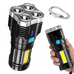 Світлодіодний ручний акумуляторний ліхтар із USB, X509 4LED / Переносний LED+COB ліхтар із бічним світлом