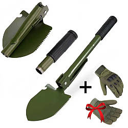 Лопата саперна, Олива + Подарунок Тактичні рукавички повнопалі / Туристична лопата 5 в 1 в чохлі
