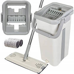 Швабра з відром 11л з автоматичним віджимом + 2 насадки, Cleaning Mop, Сіра / Складна швабра для миття підлоги