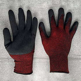 Рукавички робочі захисні бордові, прогумовані, антиковзькі