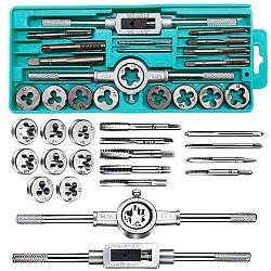 Набір мітчиків та плашок 20 шт, в кейсі / Плашки для нарізування різьби / Сталеві плашки та мітчики