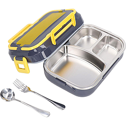 Ланч-бокс з підігрівом на 1л W20 + прилади, зарядка від прикурювача, Чорний / Термо контейнер для їжі