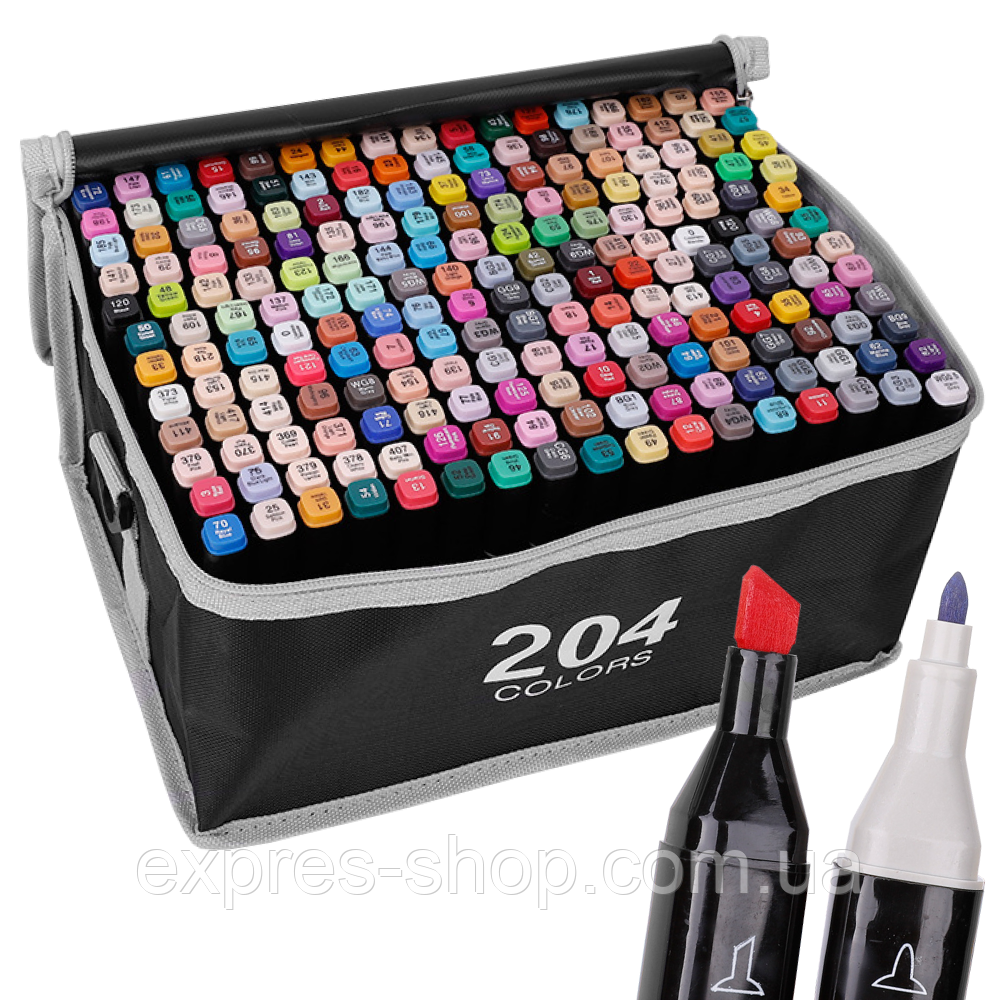 Набір двосторонніх маркерів в чохлі, 204 шт / Маркери для малювання / Маркери для скетчингу, фото 1