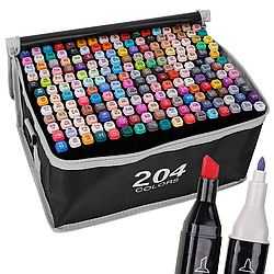 Набір двосторонніх маркерів в чохлі, 204 шт / Маркери для малювання / Маркери для скетчингу