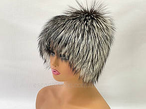 Жіноча зимова шапка з хутра чорнобурки "Парик"