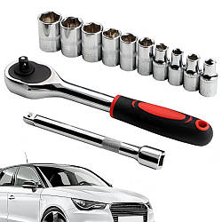 Набір торцевих головок 1/4" з тріскачкою, 12шт / Набір інструментів для авто / Універсальний набір головок