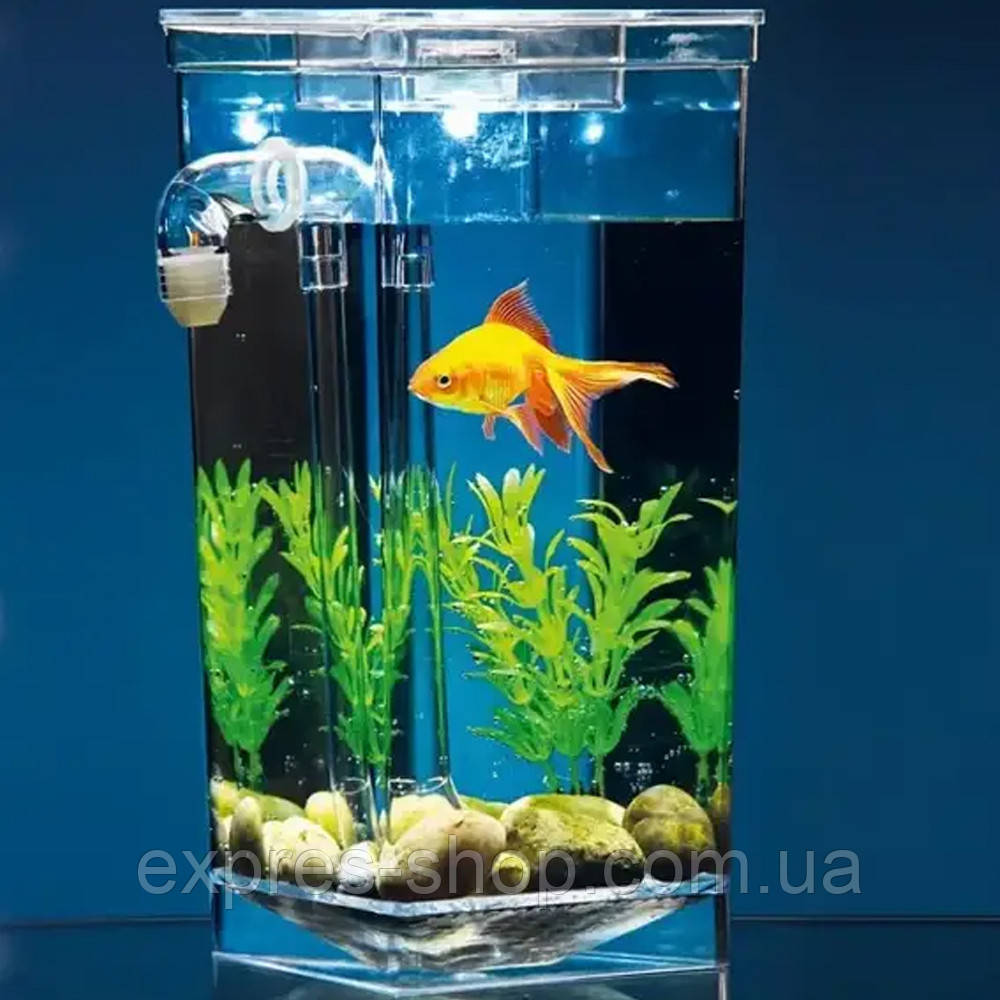 Акваріум для рибок самоочисний, 2л, My Fun Fish, з підсвічуванням / Міні акваріум із системою самоочищення, фото 1
