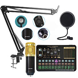 Мікрофон конденсаторний BM-800 зі стійкою + Багатофункціональна аудіокарта EL-V10 / Студійне обладнання