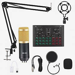 Студійний комплект для запису EL-V8plus / Звукова карта з мікрофоном / Комплект для домашньої звукової студії