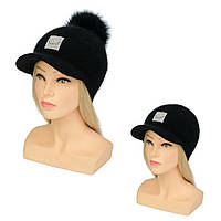 Шапка жіноча ангора з козирком Carina колір чорний