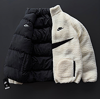 Двостороння куртка пуховик Nike зимова тепла Найк чорна біла коротка з хутром на зиму