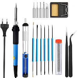 Набір інструментів для паяння 19 предметів, 60Вт / Паяльник з регулятором температури / Паяльний набір