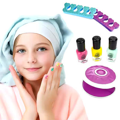 Дитячий набір Ігровий салон краси Спа для Манікюр педикюр 13 предметів Ванночка Лампа Лак для нігтів Тапочки
