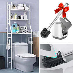 Полиця підлогова стелаж 160х47х25см до 15 кг +  Йоршик для унітазу з кришкою / Стелаж над унітазом