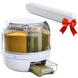 Круглий диспенсер на 6 секцій + Подарунок Диспенсер кухонний Wraptastic / Настільний органайзер для круп