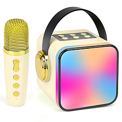 Bluetooth колонка + мікрофон для караоке, з USB, AUX та RGB підсвічуванням / Блютуз колонка портативна / Караоке