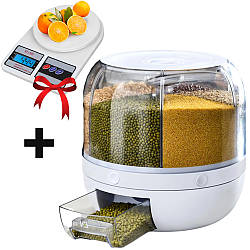 Круглий диспенсер для сипучих продуктів + Подарунок Кухонні ваги SF 400 / Настільний органайзер на 6 секцій