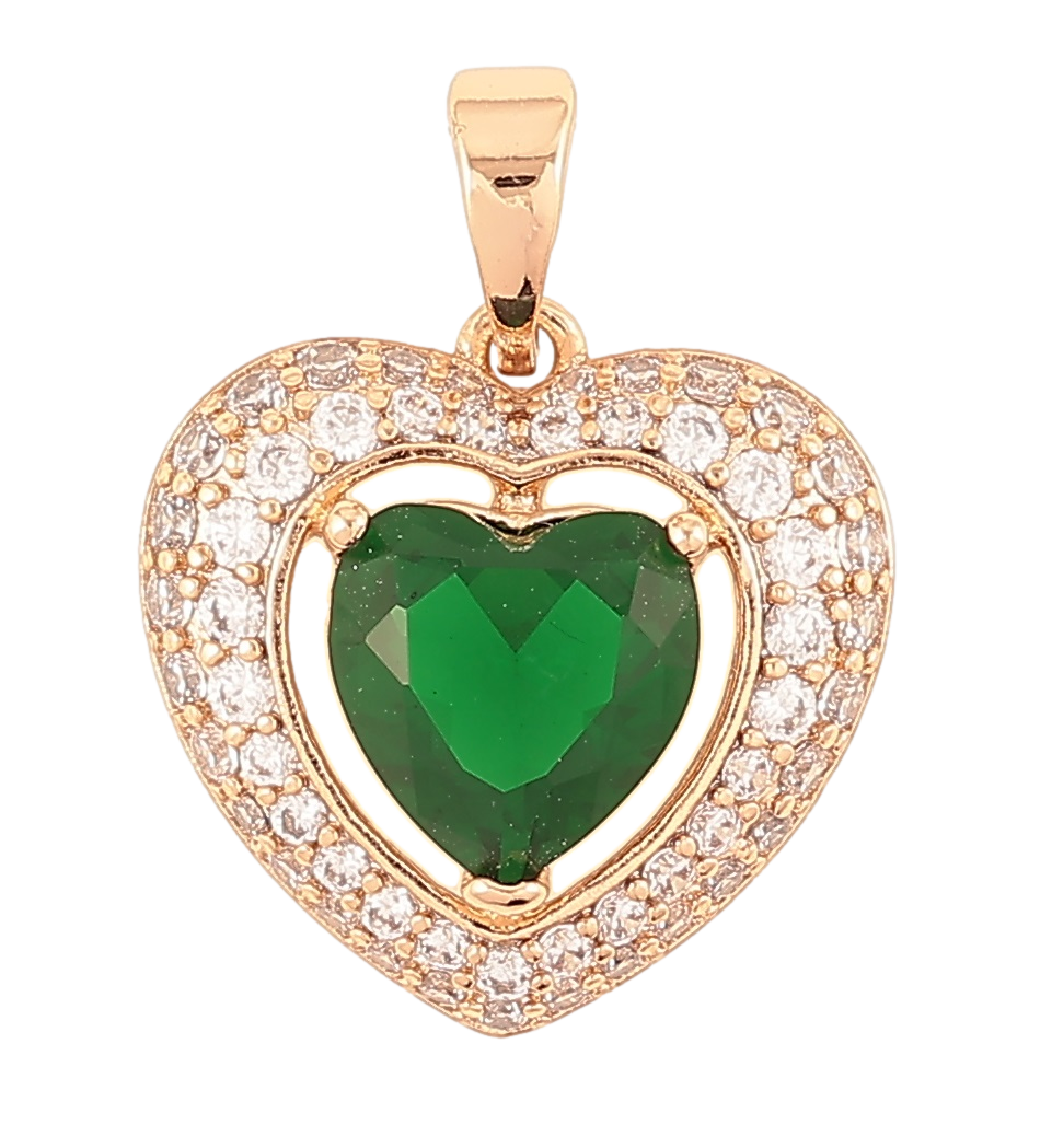 Кулон Xuping Позолота 18K «Сердечко з зеленим фіанітом та інкрустацією цирконієм» для ланцюжка до 5мм