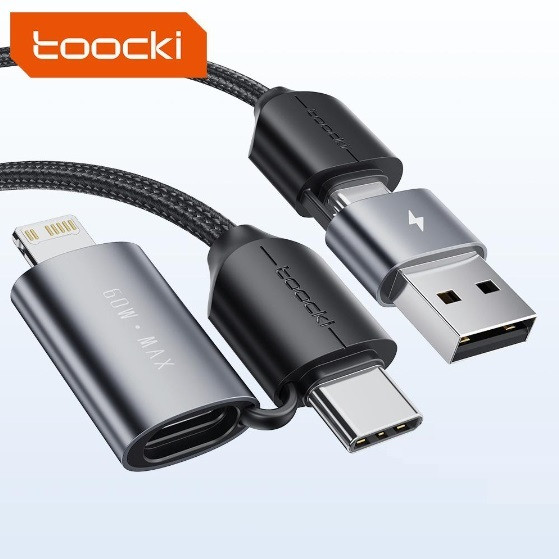 Кабель Toocki USB Type-C to Type-C Lightning PD 60W для Apple Iphone 11,12,13,14,Pro Max,Mini,Xs,Xr,X 8 iPad быстрая зарядка