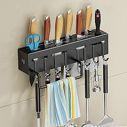 Настінний органайзер для кухні 30х5, 5х7, 4см, Чорний / Органайзер на кухню / Настінна полиця для кухні