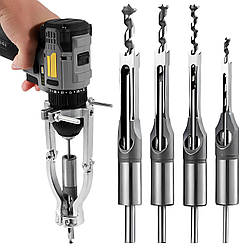 Свердло для квадратних отворів 4шт (6,4/8/10/12,7мм) + тримач / Набір квадратних свердел по дереву