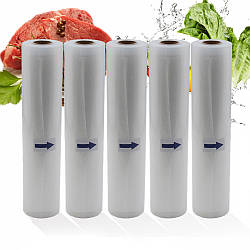 Комплект 5 шт Пакети в рулоні для вакууматора 5 м х 25 см / Вакуумний рулон для вакуумного пакувальника